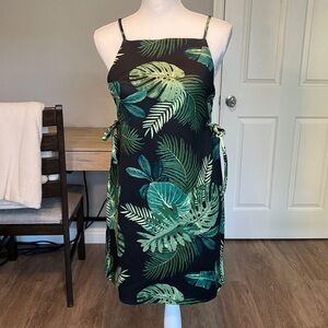 ASOS Mini Dress With Lace Up Eyelet Waist In Tropical Palm Print